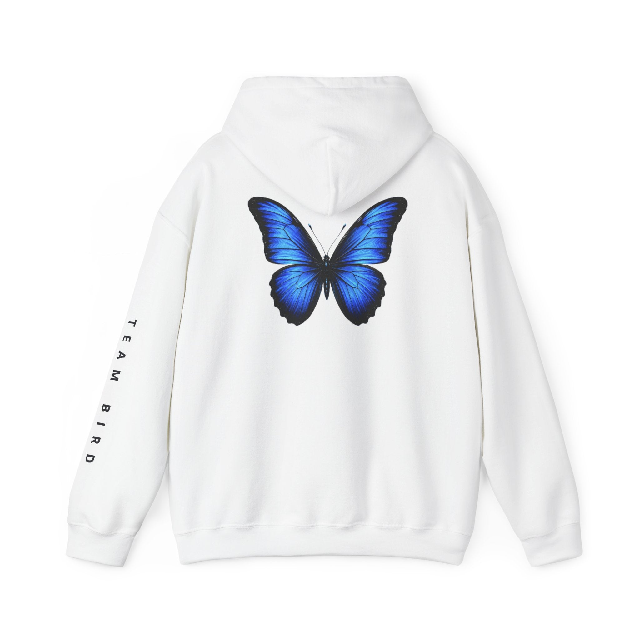 Butterfly Hoodie — "Team Bird" Blue Butterfly Graphic Hooded Sweatshirt