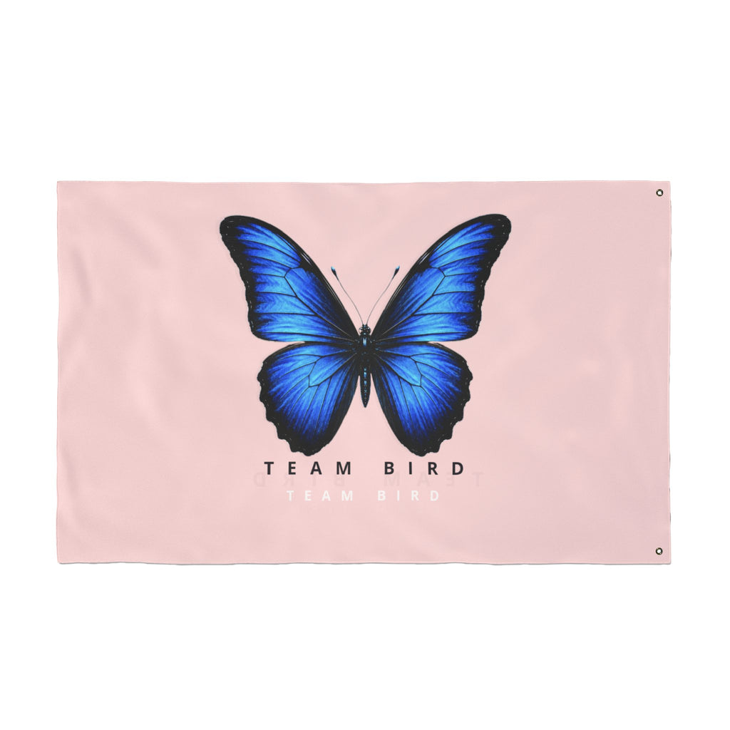 Double-Sided Flag — Pink Blue Butterfly "Team Bird" Garden Banner