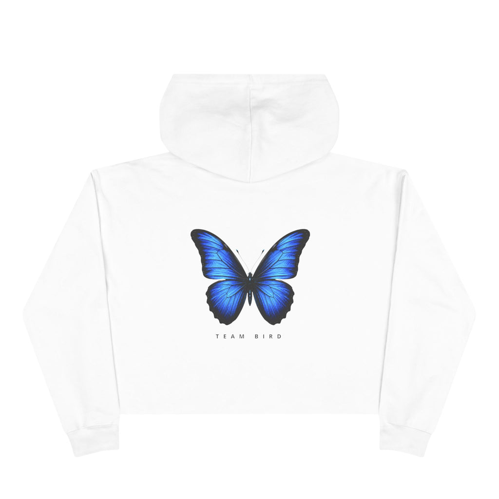 Butterfly Crop Hoodie — Minimal Blue Butterfly Graphic Crop Sweatshirt