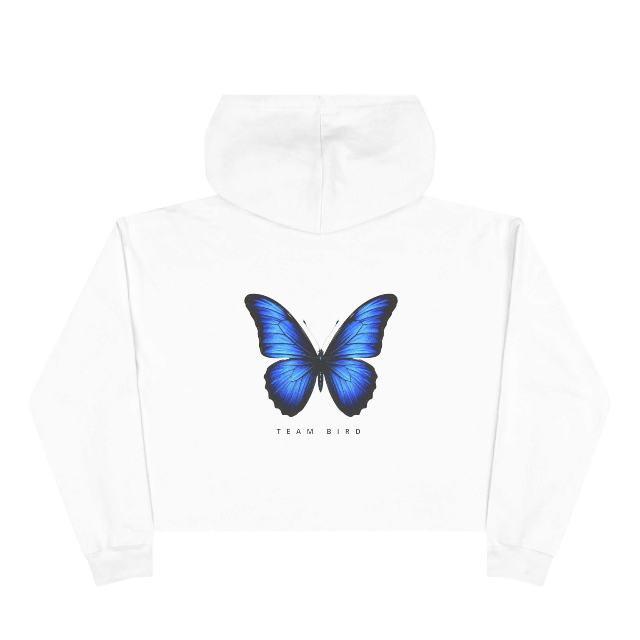 Butterfly Crop Hoodie — Minimal Blue Butterfly Graphic Crop Sweatshirt