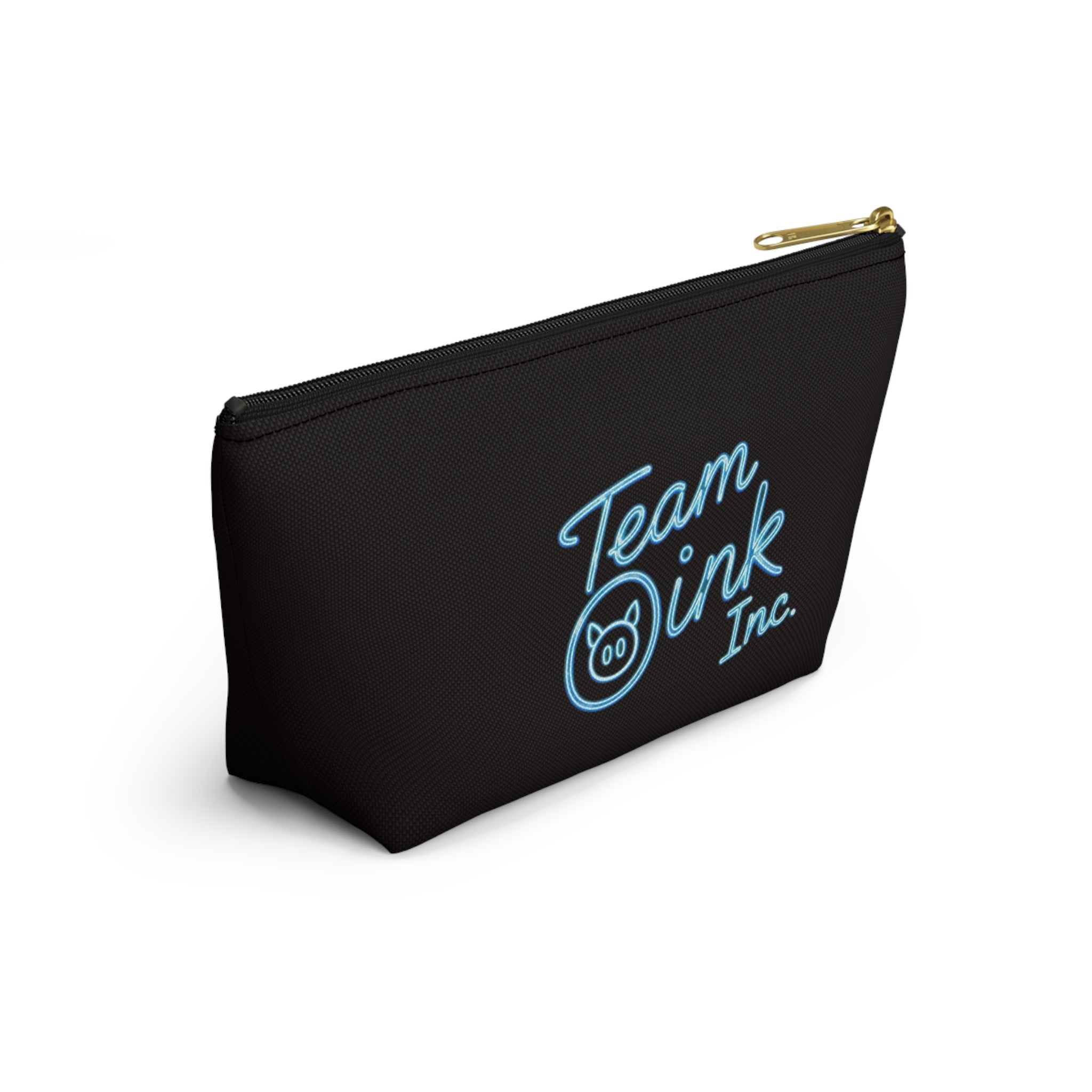 Team Oink Accessory Pouch — Black T-Bottom Makeup & Gadget Organizer