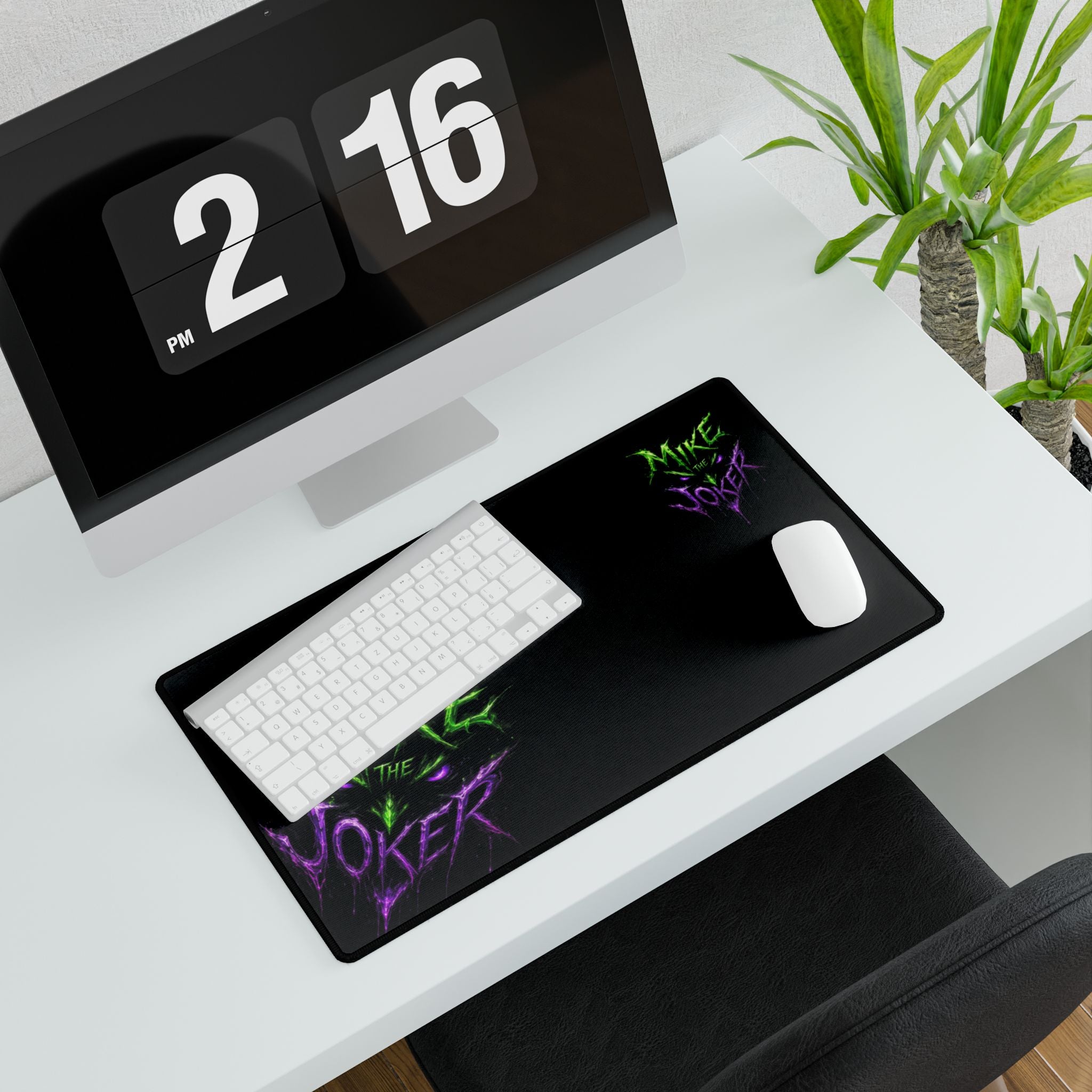 Mike the Joker Neon Desk Mat — Gamer Desk Pad with Green & Purple Graffiti