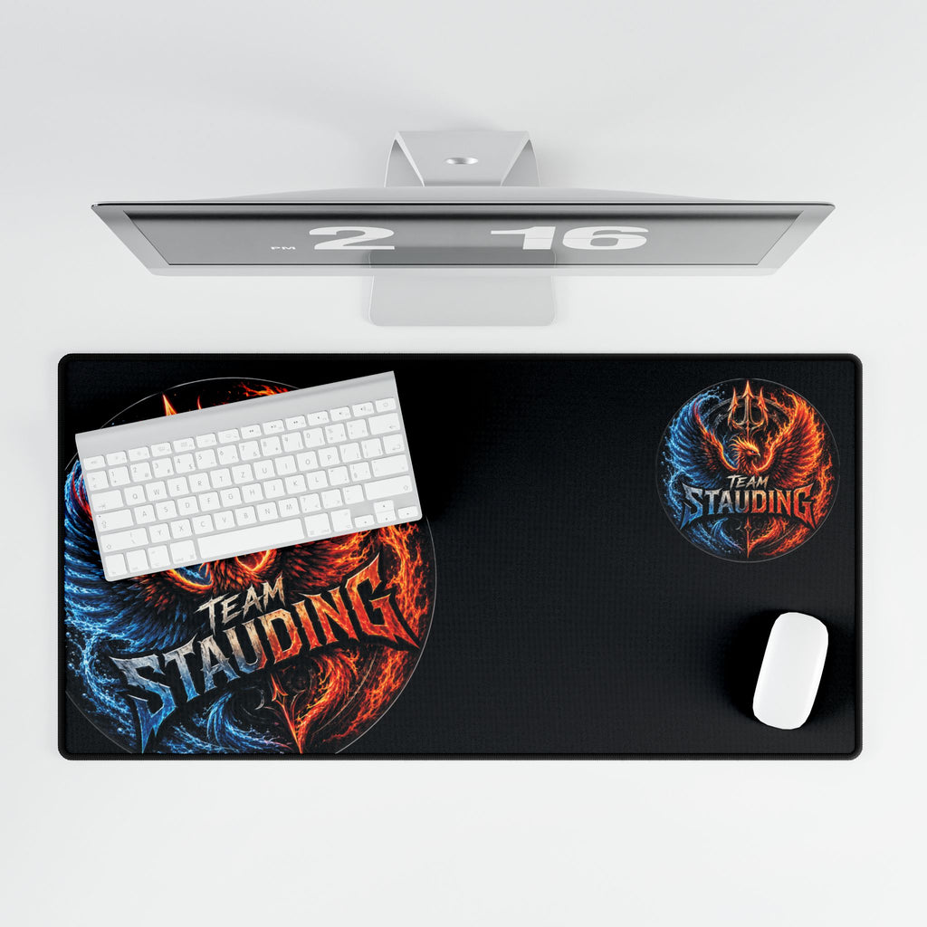 Gaming Desk Mat — Large Black Mouse Pad with Mascot