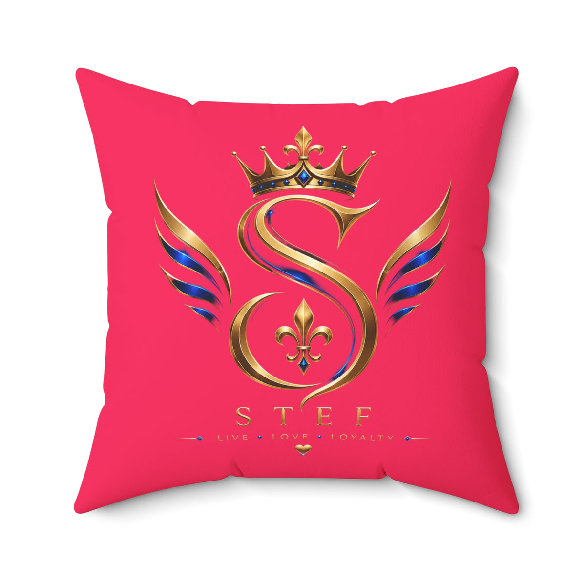 Monogram Crown Pillow — Personalized 'STEF' Gold Emblem Accent Cushion