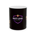 Next Level Creator Agency Logo Ceramic Mug — Black Branded Coffee Cup (11oz, 15oz)