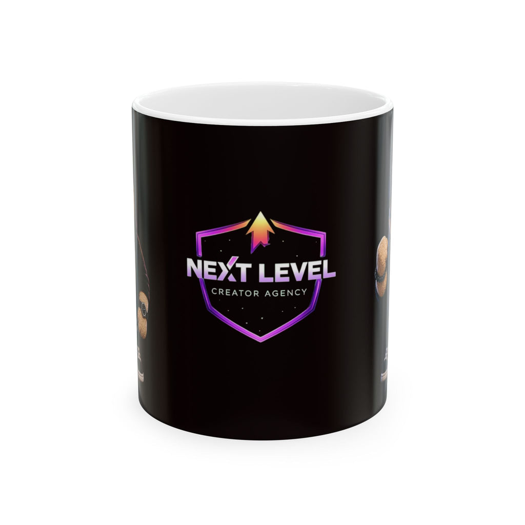 Next Level Creator Agency Logo Ceramic Mug — Black Branded Coffee Cup (11oz, 15oz)
