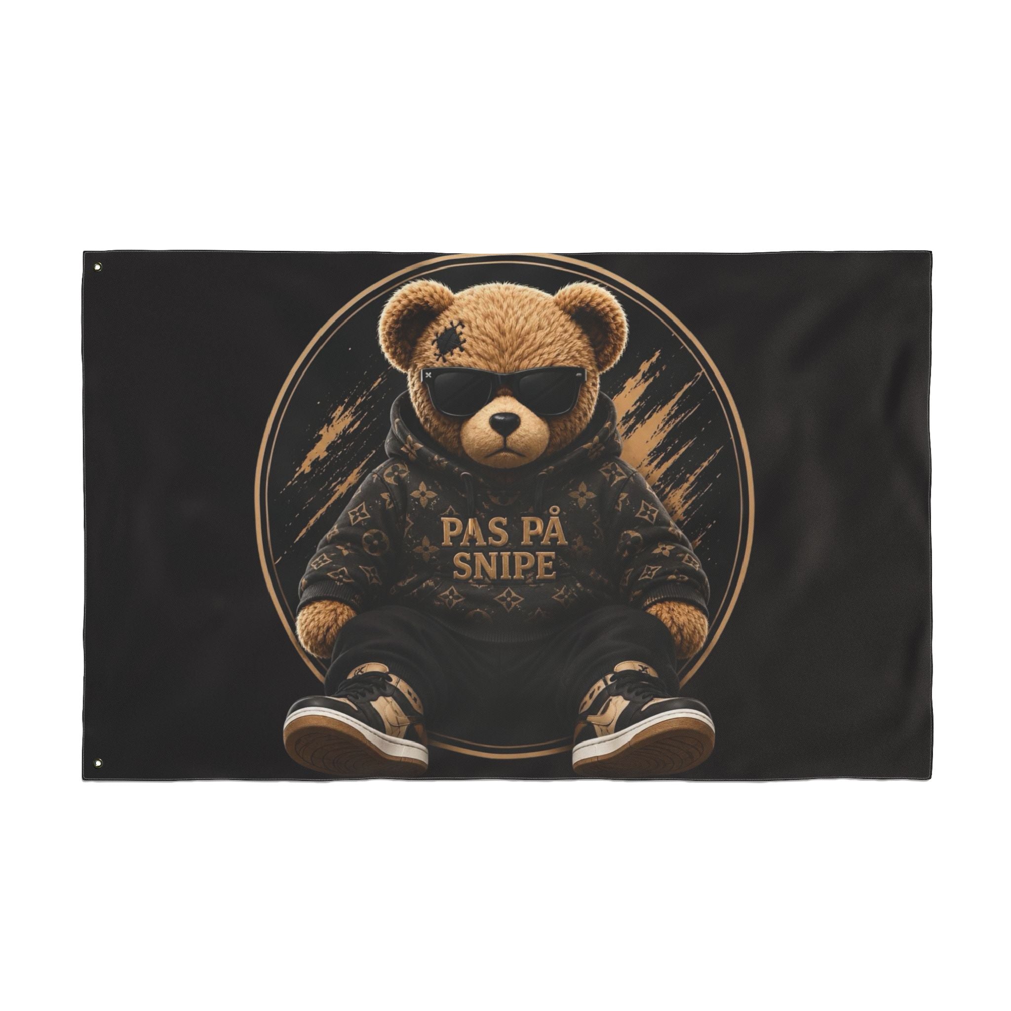 Double-Sided Flag — Cool Teddy Bear "Pas På Snipe" Outdoor Banner
