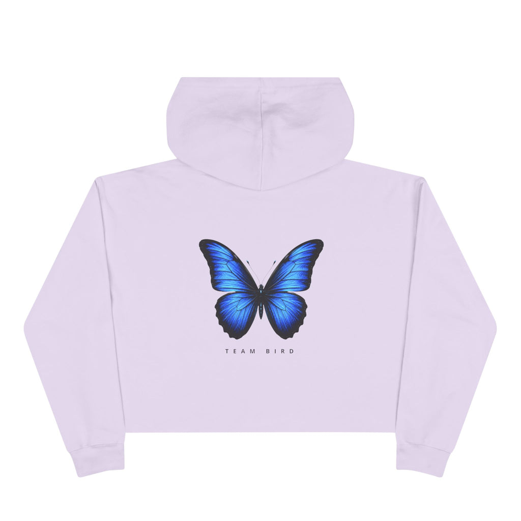 Butterfly Crop Hoodie — Minimal Blue Butterfly Graphic Crop Sweatshirt