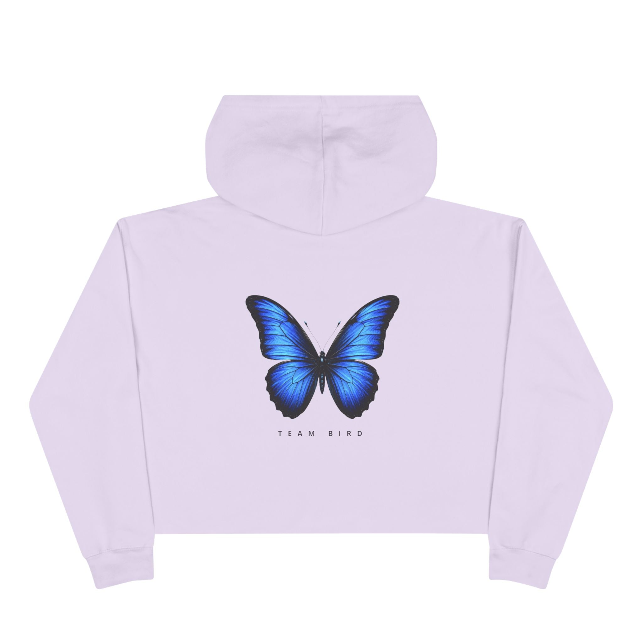 Butterfly Crop Hoodie — Minimal Blue Butterfly Graphic Crop Sweatshirt