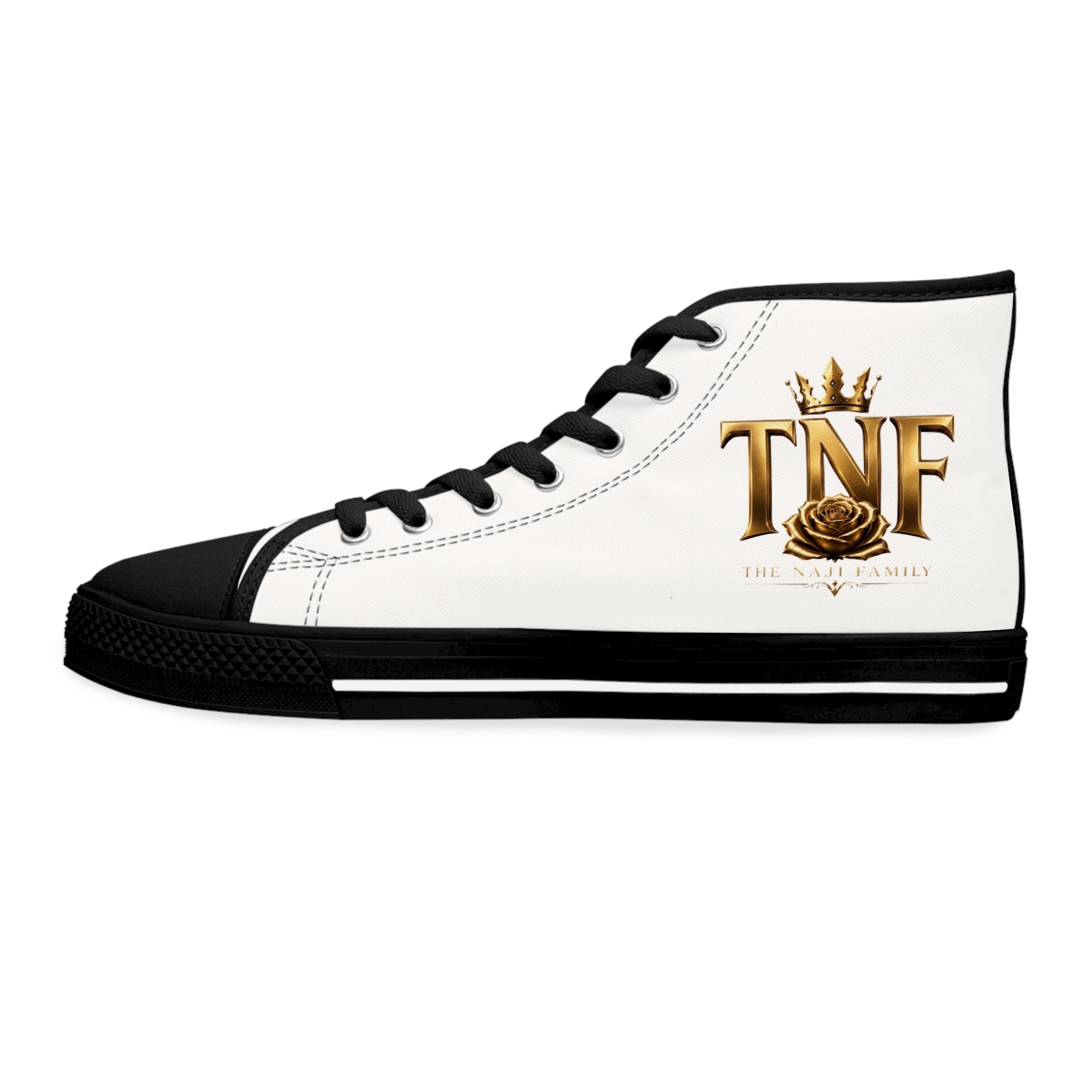 High Top Sneakers — "Divine" Gold Script Rose Graphic