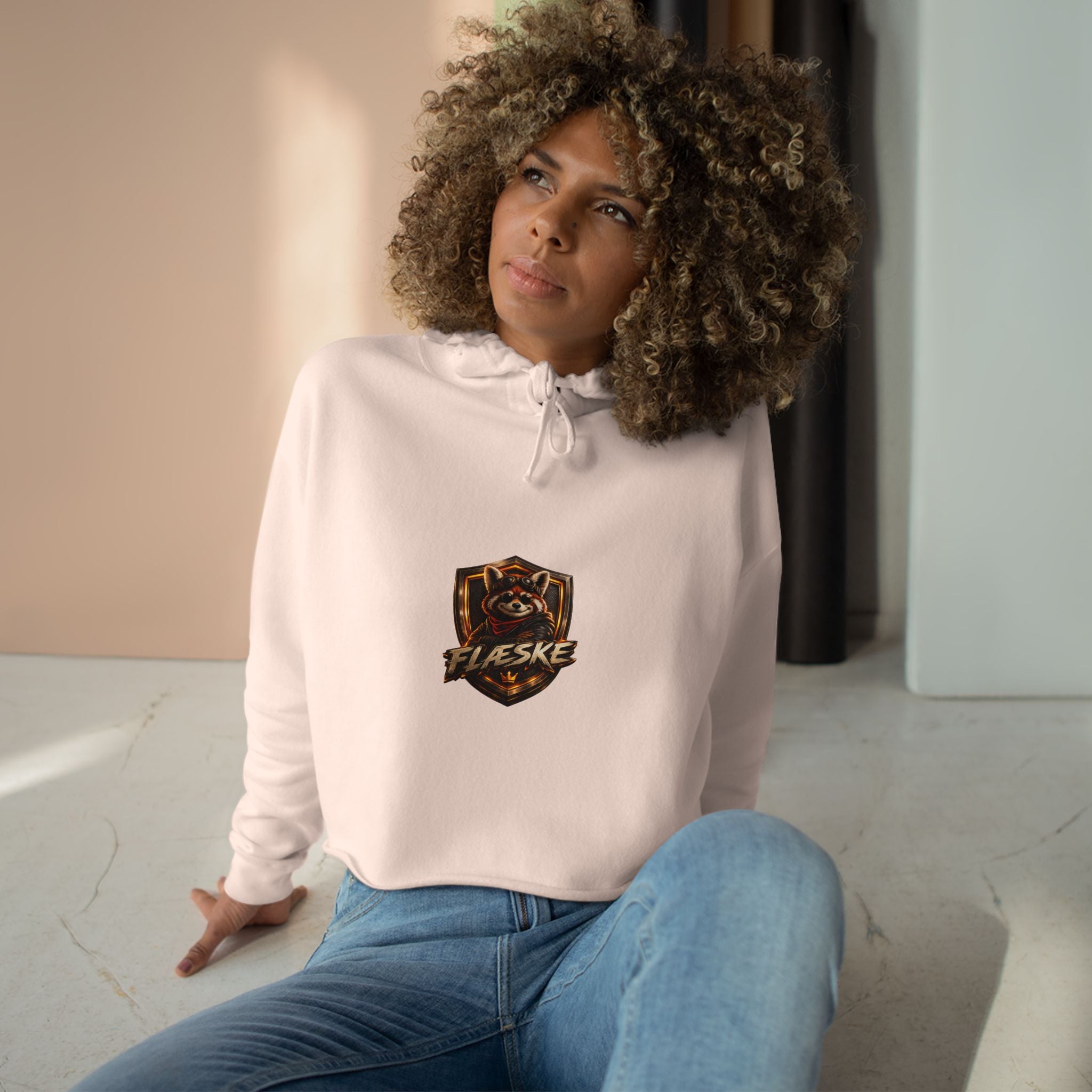 Raccoon Shield Crop Hoodie — Flaeske Gamer Logo Cropped Hoodie