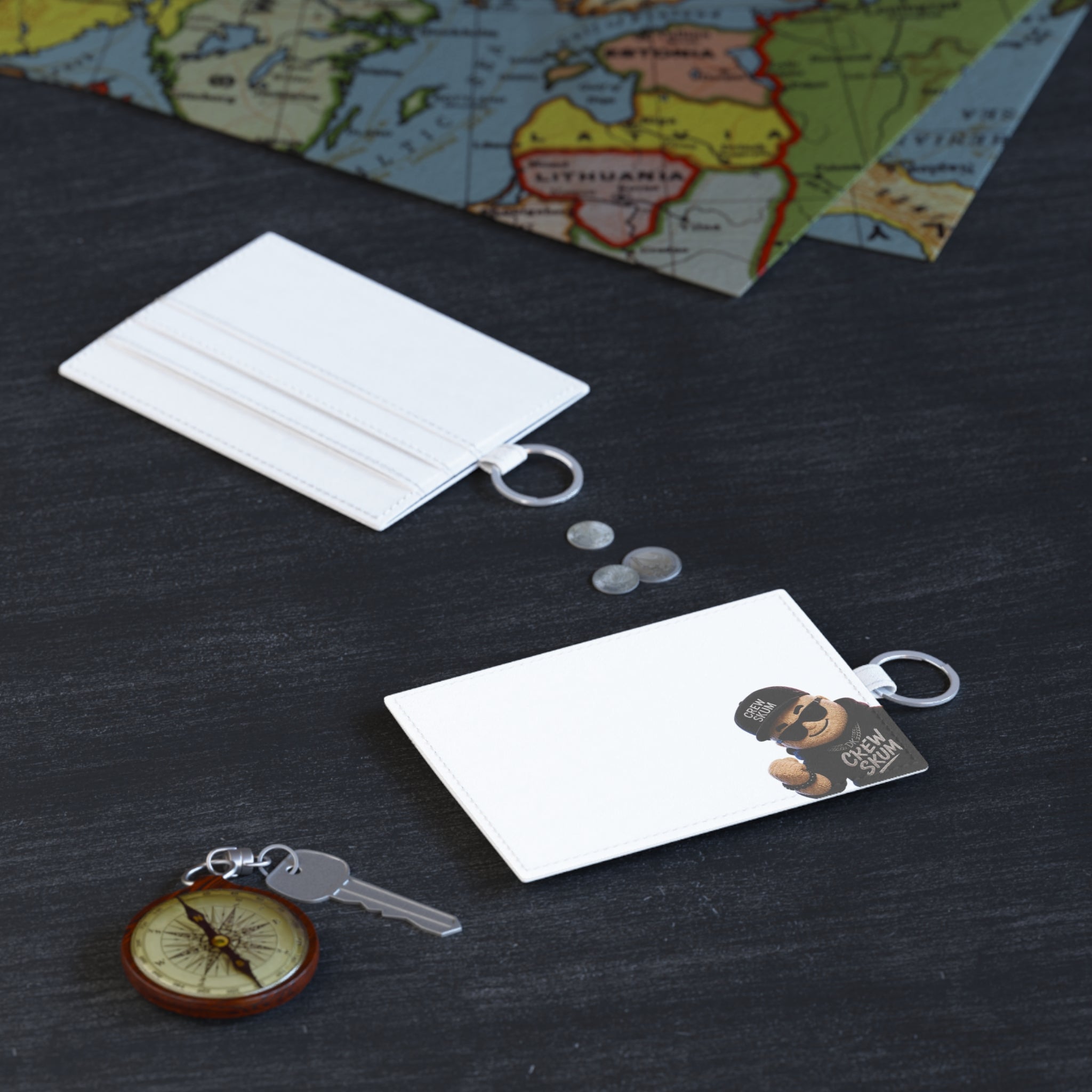 Saffiano Leather Card Holder — 'Crew Skum' Bear ID Wallet with Key Ring