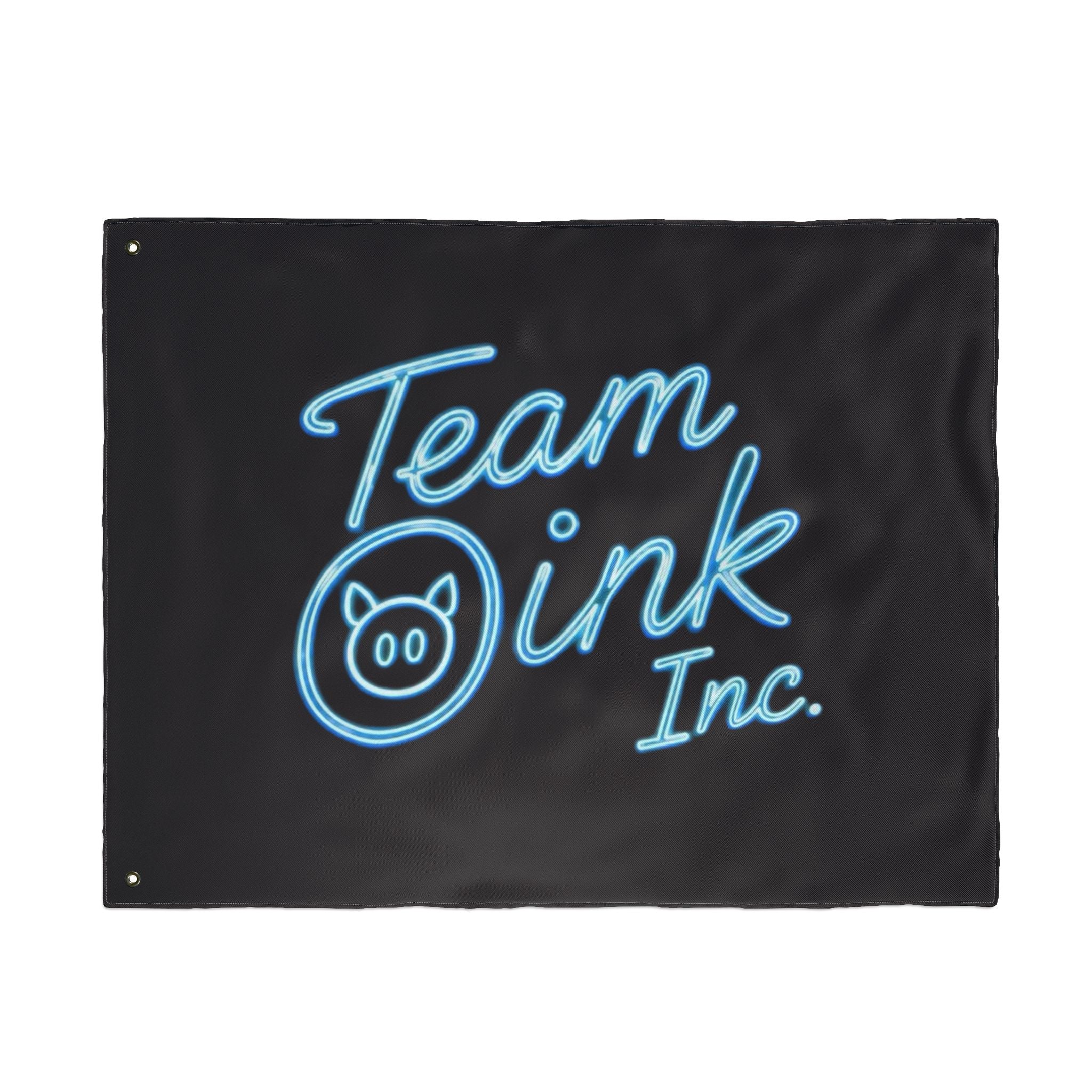 Team Oink Inc. Double-Sided Flag — Neon Script Pig Logo