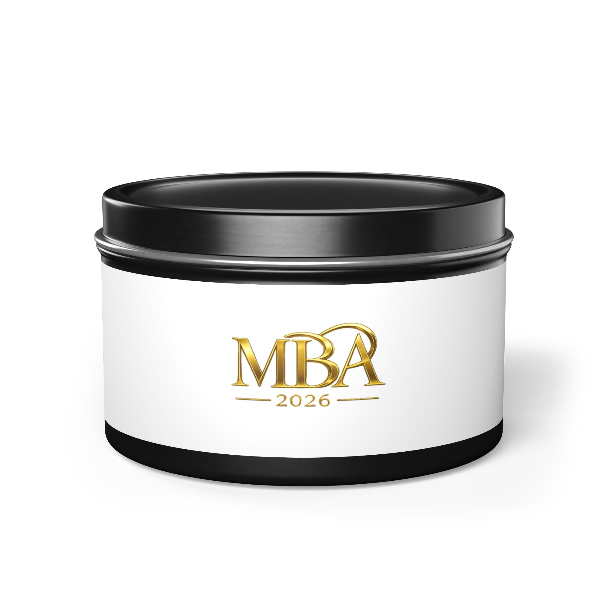 MBA 2026 Gold Logo Tin Candle — Luxury Scented Gift