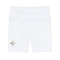 White Yoga Bike Shorts with Minimal Crown Logo — Women's Workout Shorts