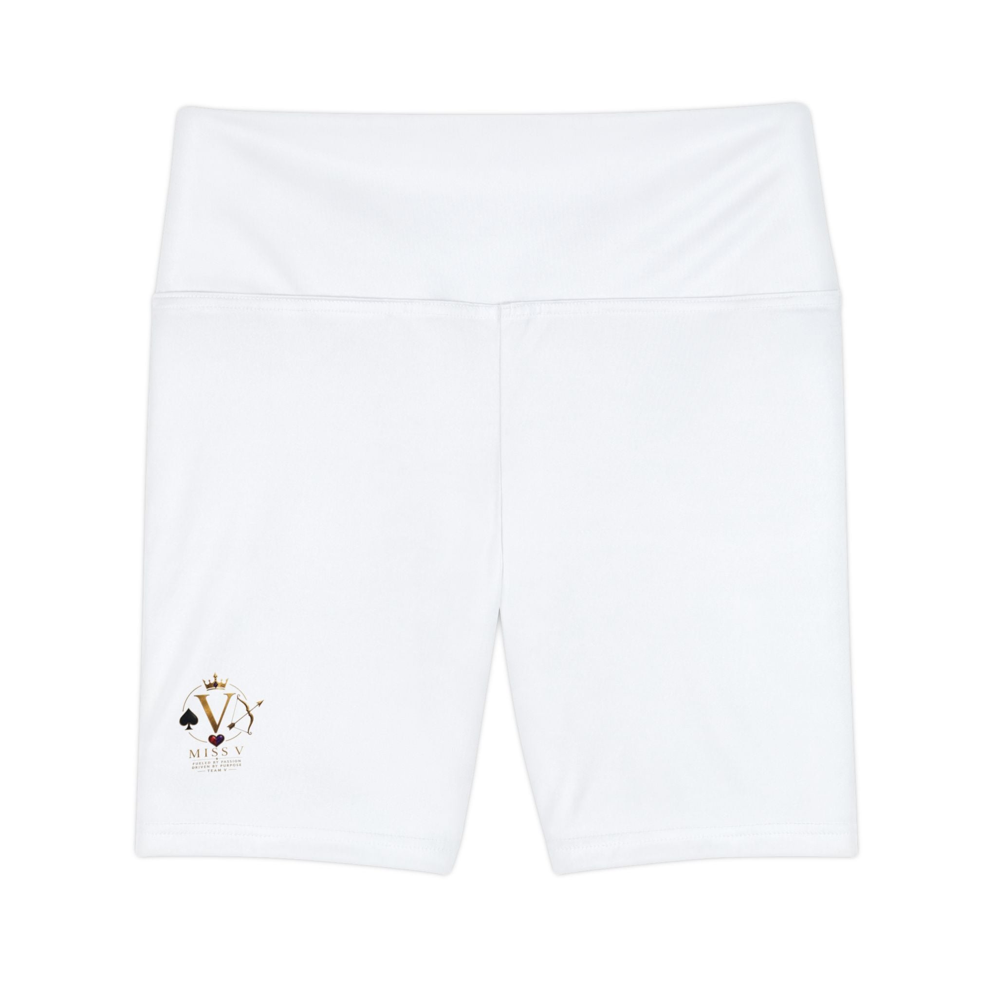 White Yoga Bike Shorts with Minimal Crown Logo — Women's Workout Shorts