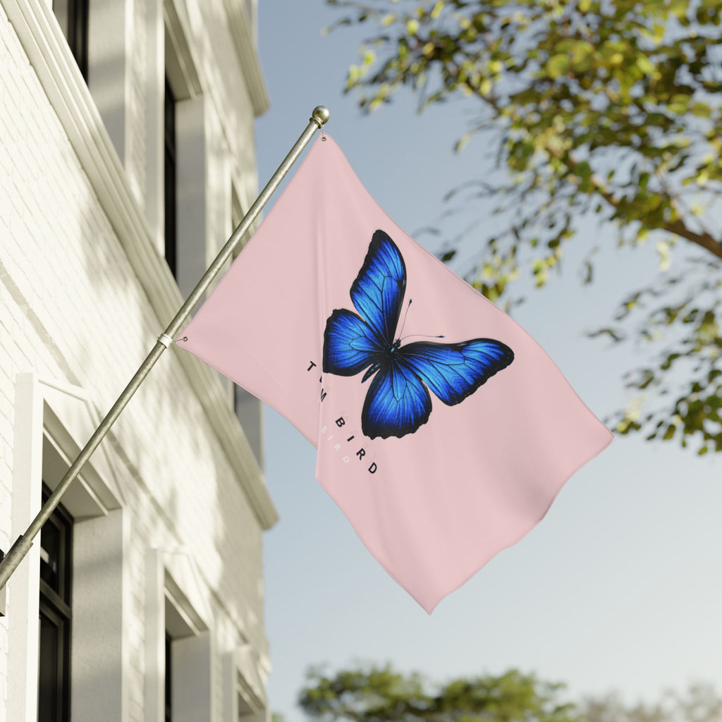 Double-Sided Flag — Pink Blue Butterfly "Team Bird" Garden Banner