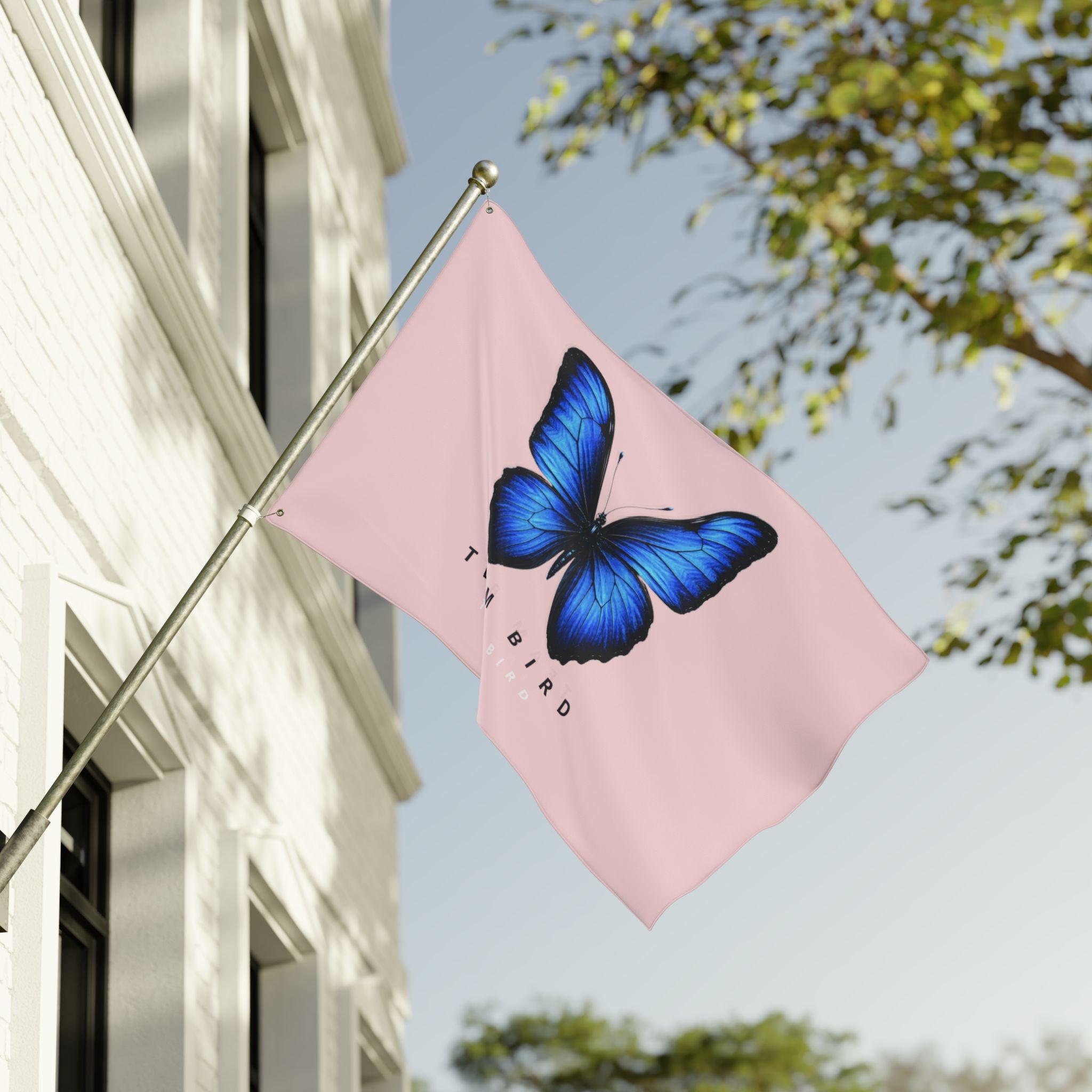 Double-Sided Flag — Pink Blue Butterfly "Team Bird" Garden Banner