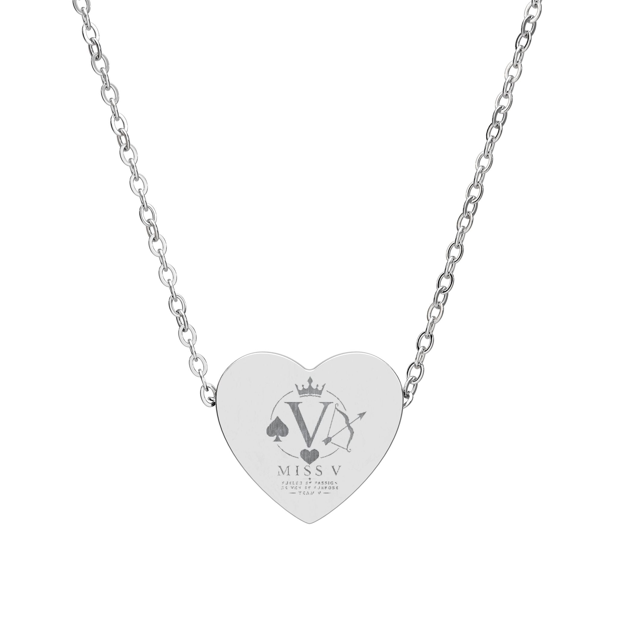 Miss V Engraved Heart Necklace — Personalized Crown & Initial Pendant