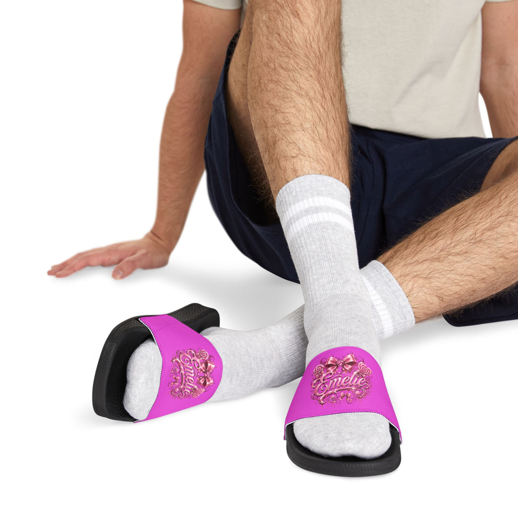 Men's Slide Sandals — Pink Floral 'Epic Mom' Embossed Strap