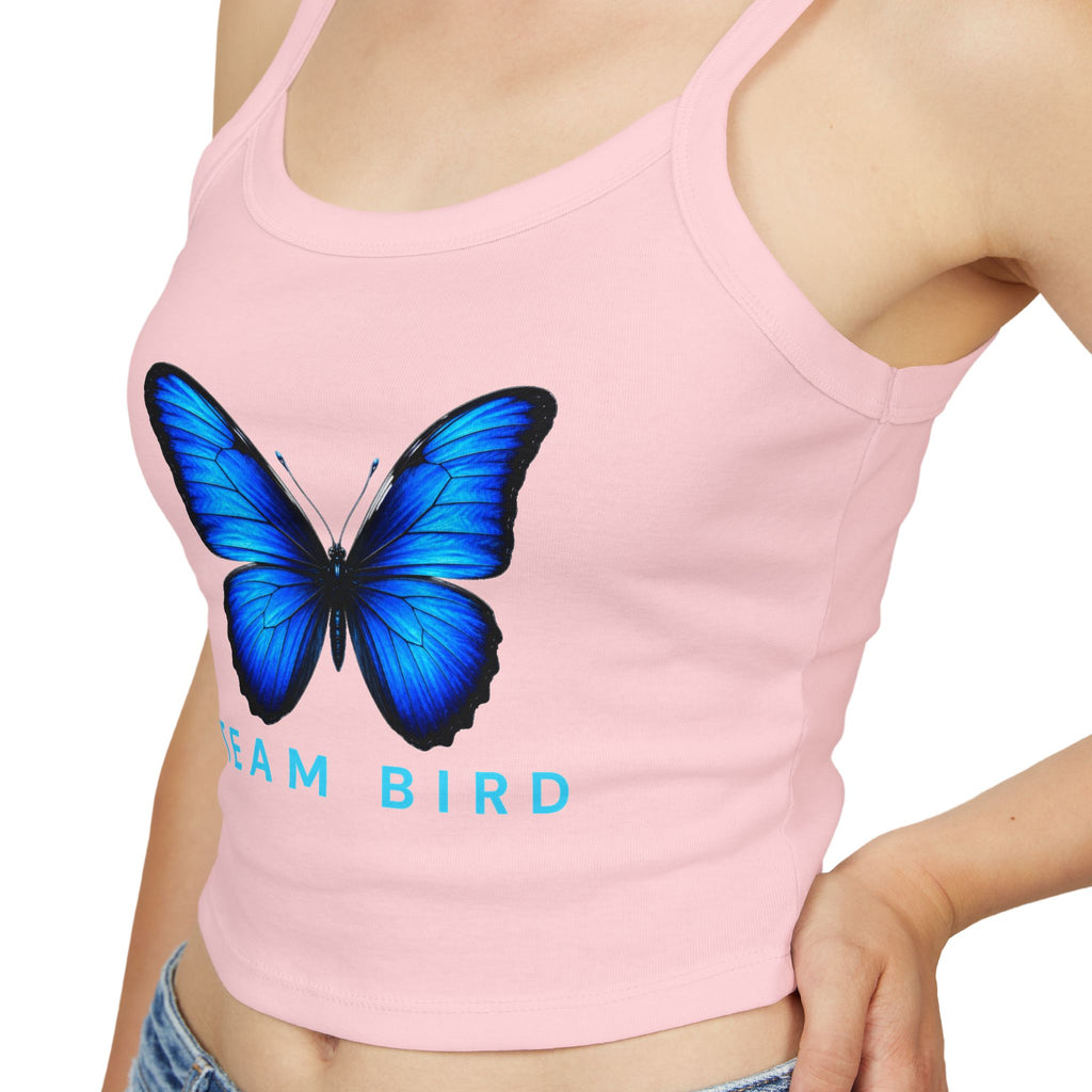 Team Bird Blue Butterfly Tank Top — Women's Spaghetti Strap Crop