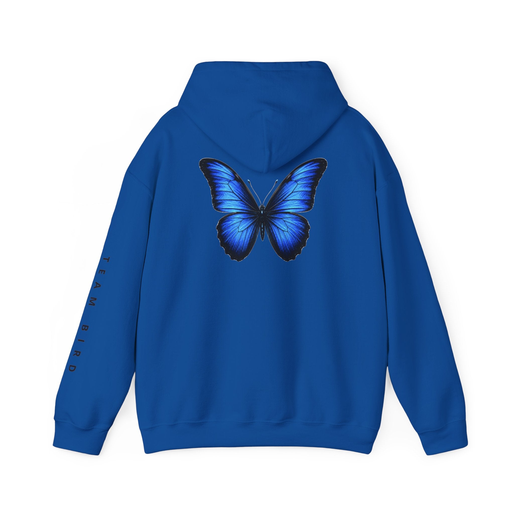 Butterfly Hoodie — "Team Bird" Blue Butterfly Graphic Hooded Sweatshirt