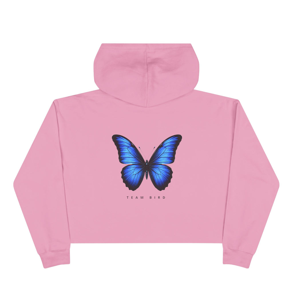 Butterfly Crop Hoodie — Minimal Blue Butterfly Graphic Crop Sweatshirt