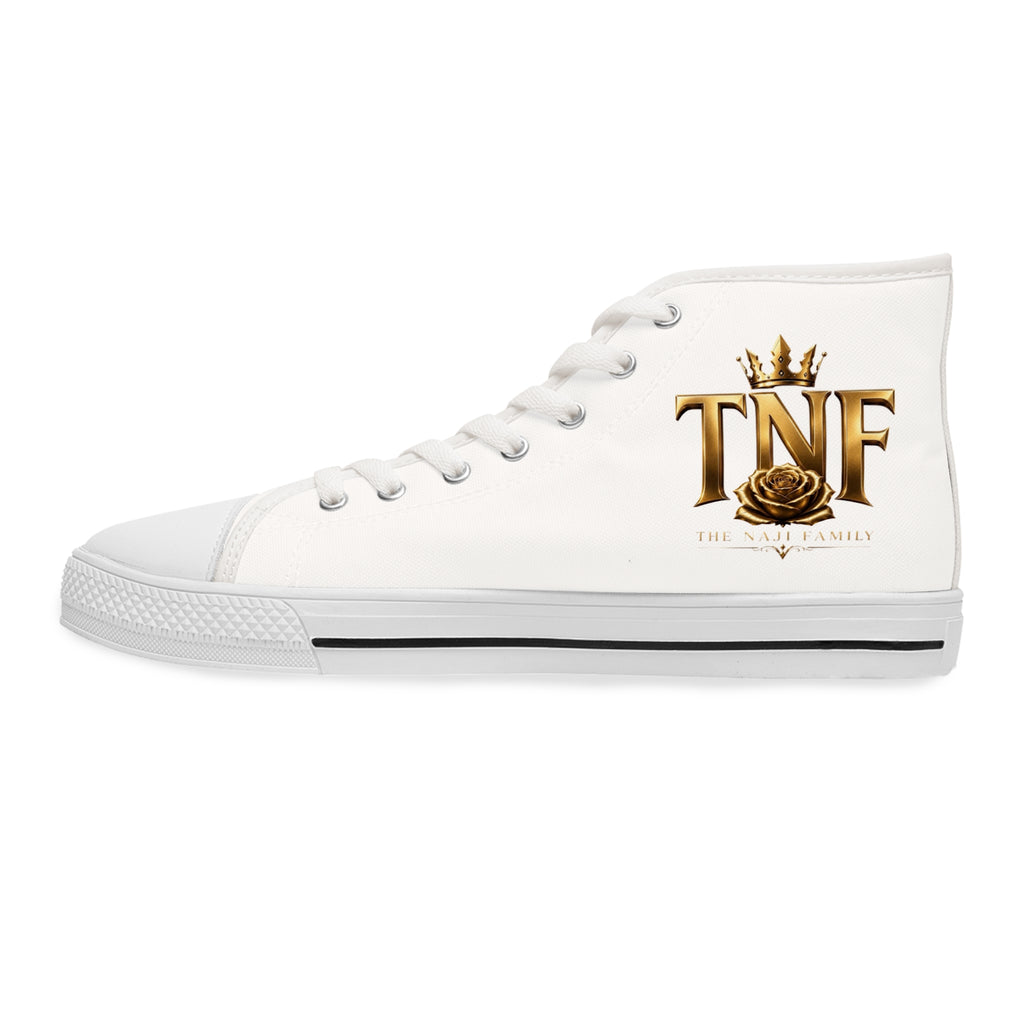 High Top Sneakers — "Divine" Gold Script Rose Graphic