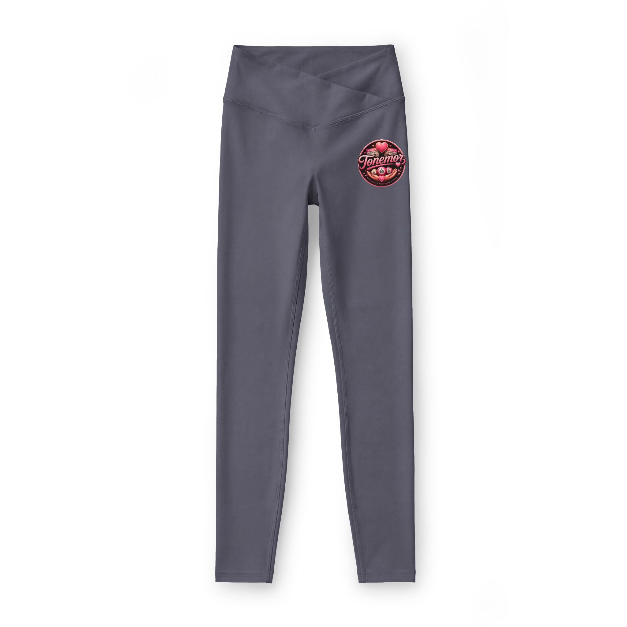 Women's Luxe Leggings — V-Neck High Waist Fitness Leggings with Red Floral Patch