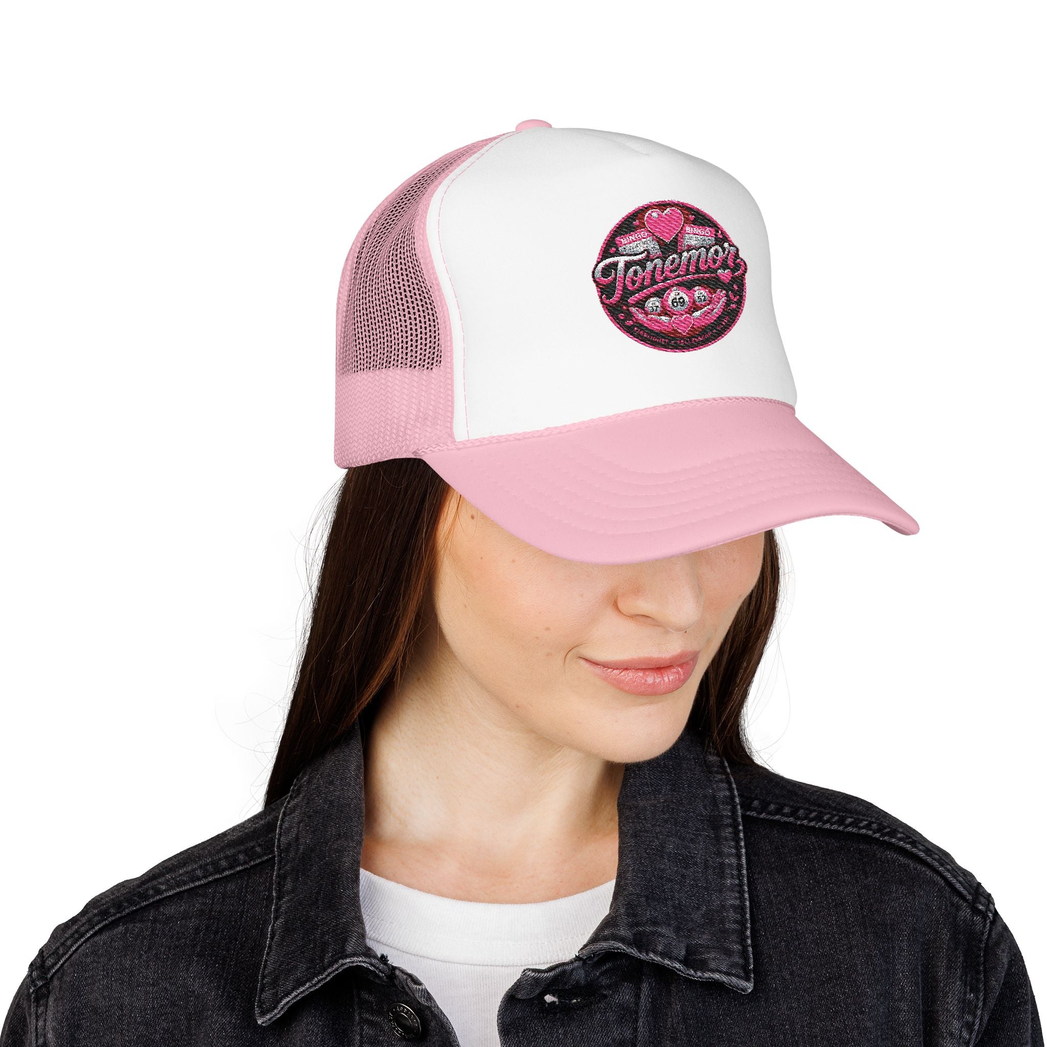 Foam Trucker Hat — Pink Glitter "Tenerme" Heart Patch Cap