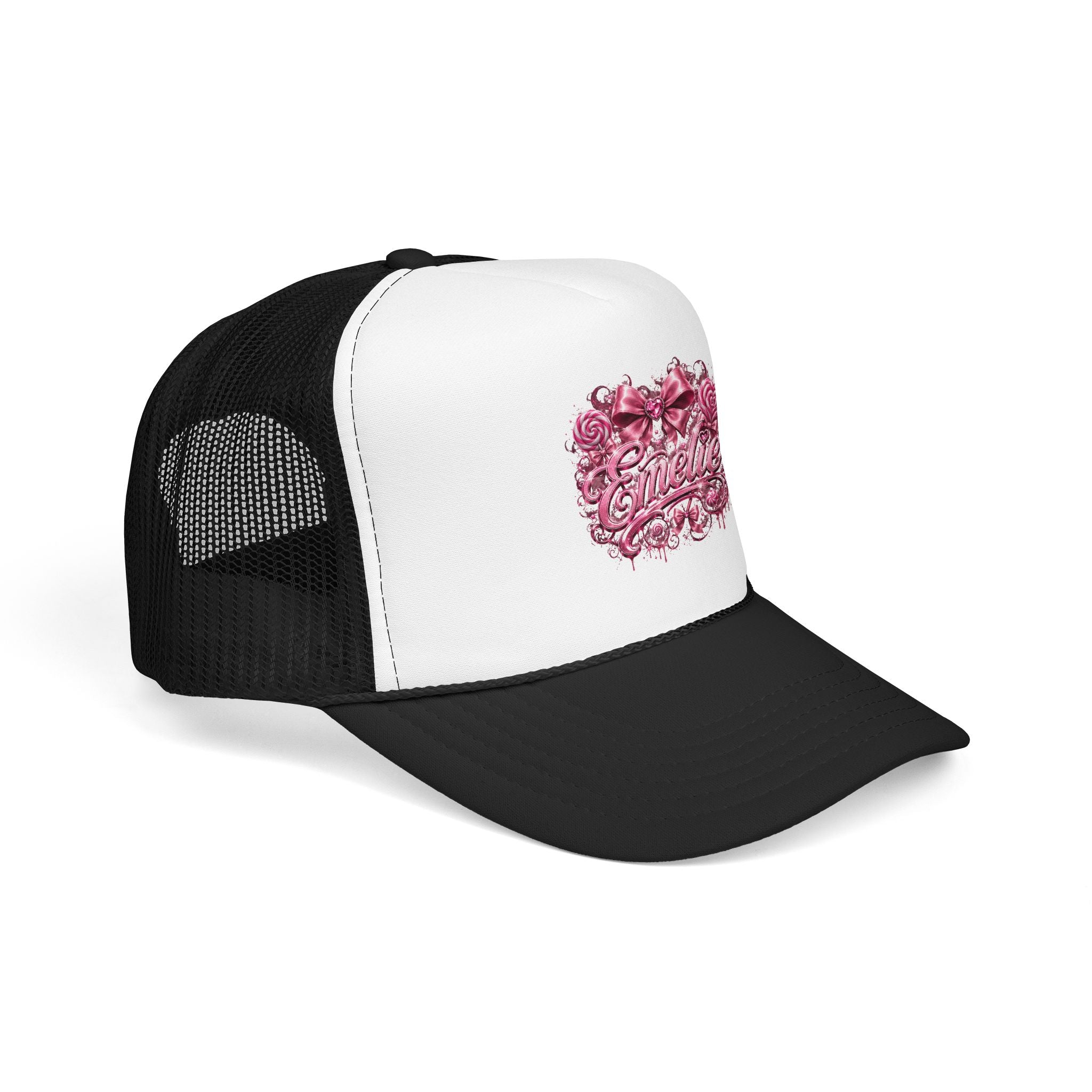 Trucker Hat — Pink Floral 'Enele' Bow Logo