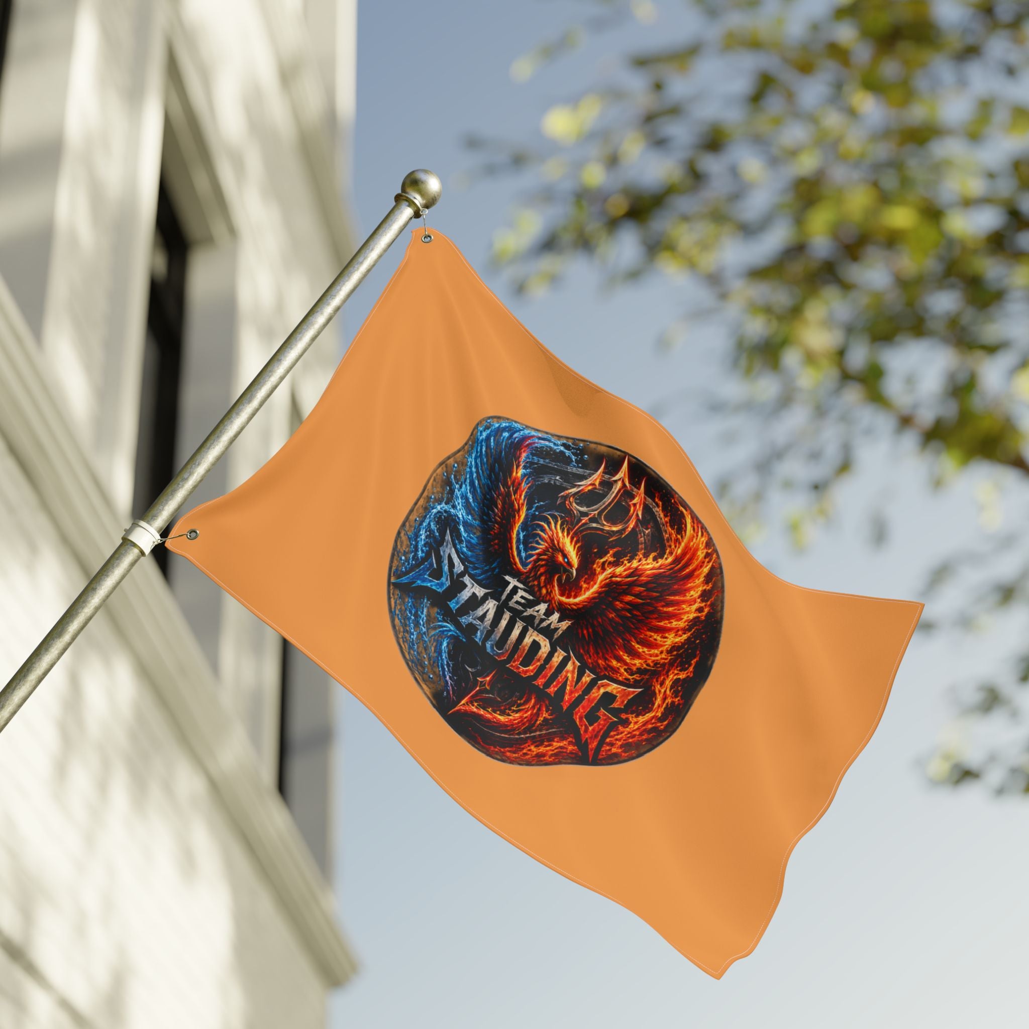 Team Stauding Double-Sided Flag — Fiery Phoenix Logo Outdoor Banner