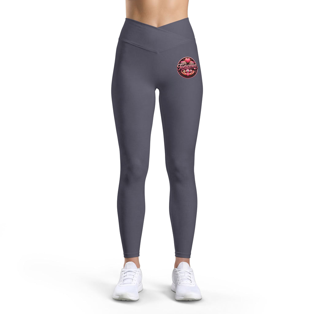 Women's Luxe Leggings — V-Neck High Waist Fitness Leggings with Red Floral Patch