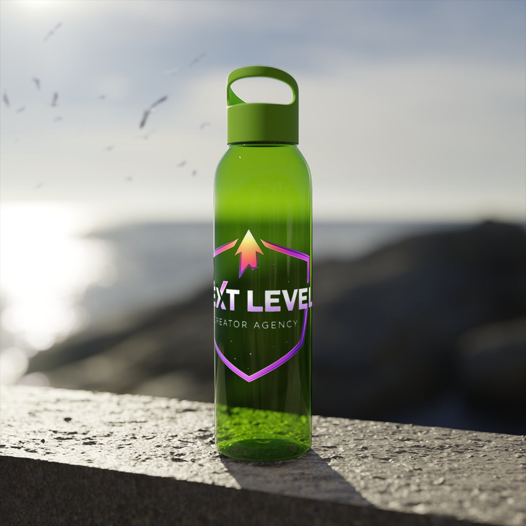 Sky Water Bottle — Clear Bottle with Gradient Arrow Logo (Next Level Creator Agency)