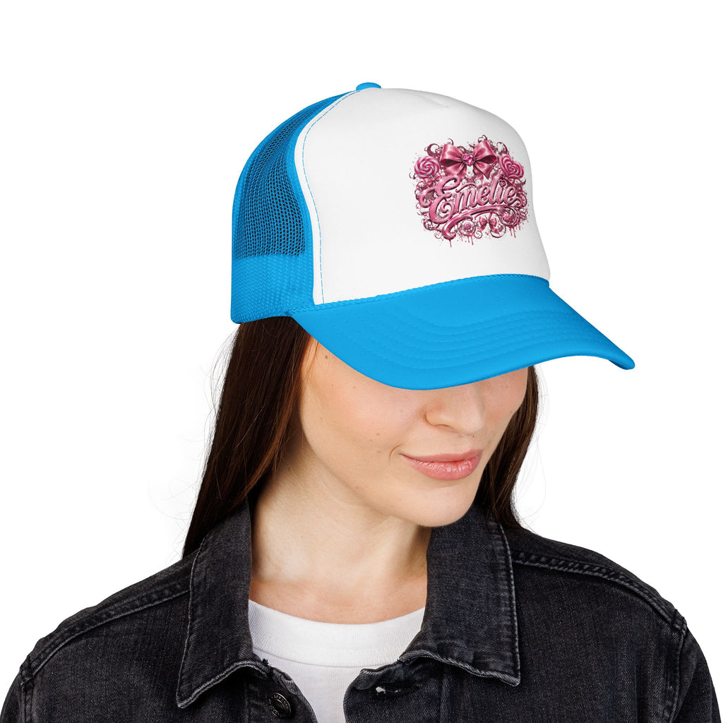 Trucker Hat — Pink Floral 'Enele' Bow Logo