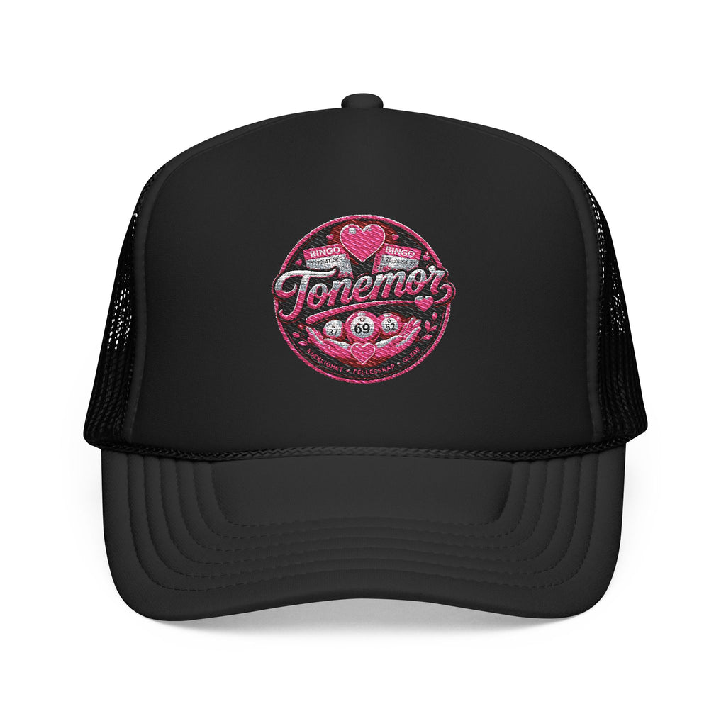 Foam Trucker Hat — Pink Glitter "Tenerme" Heart Patch Cap