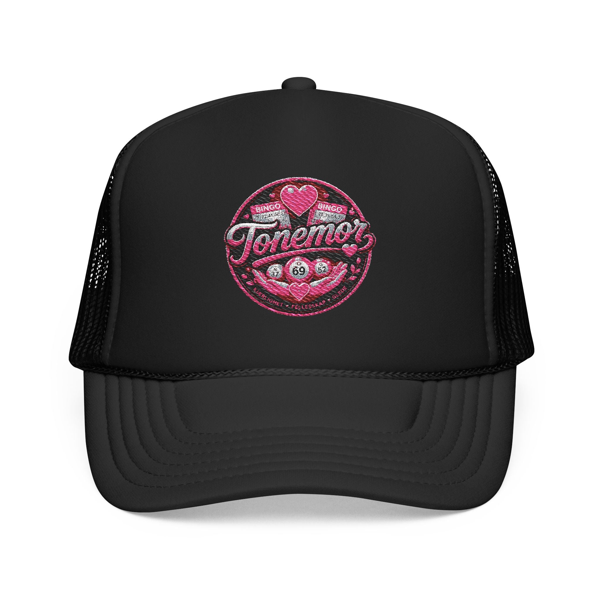 Foam Trucker Hat — Pink Glitter "Tenerme" Heart Patch Cap