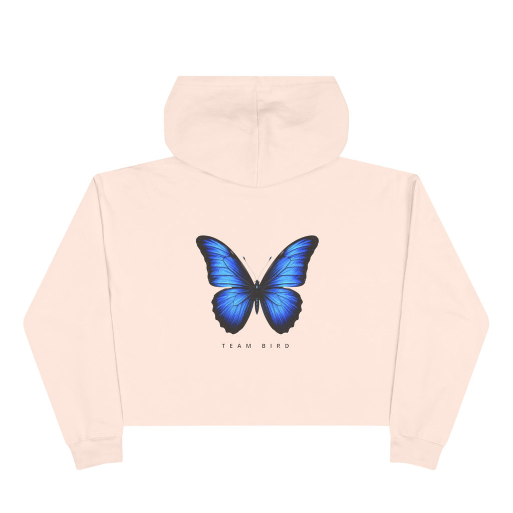 Butterfly Crop Hoodie — Minimal Blue Butterfly Graphic Crop Sweatshirt