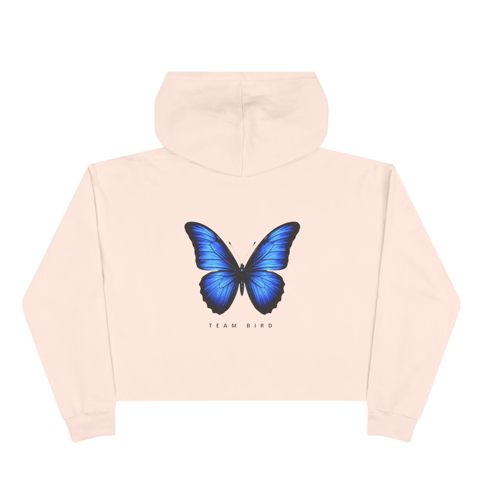 Butterfly Crop Hoodie — Minimal Blue Butterfly Graphic Crop Sweatshirt