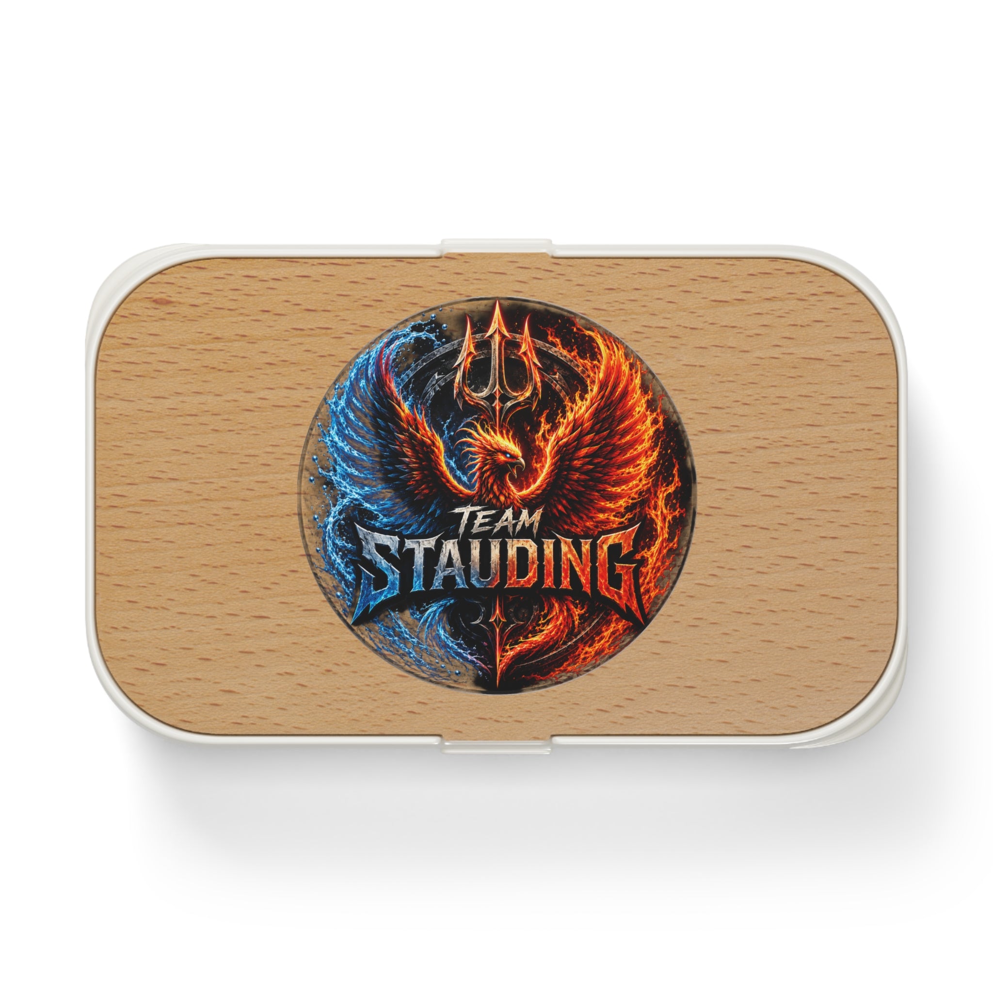 Team Stauding Bento Lunch Box — Fire & Ice Gaming Logo Wooden Lid