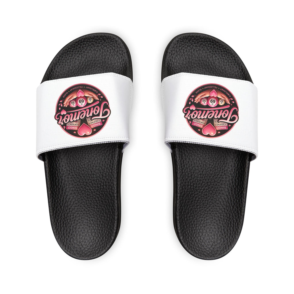 Slide Sandals — White Removable-Strap Slides with Pink 'Jammin' Heart' Logo