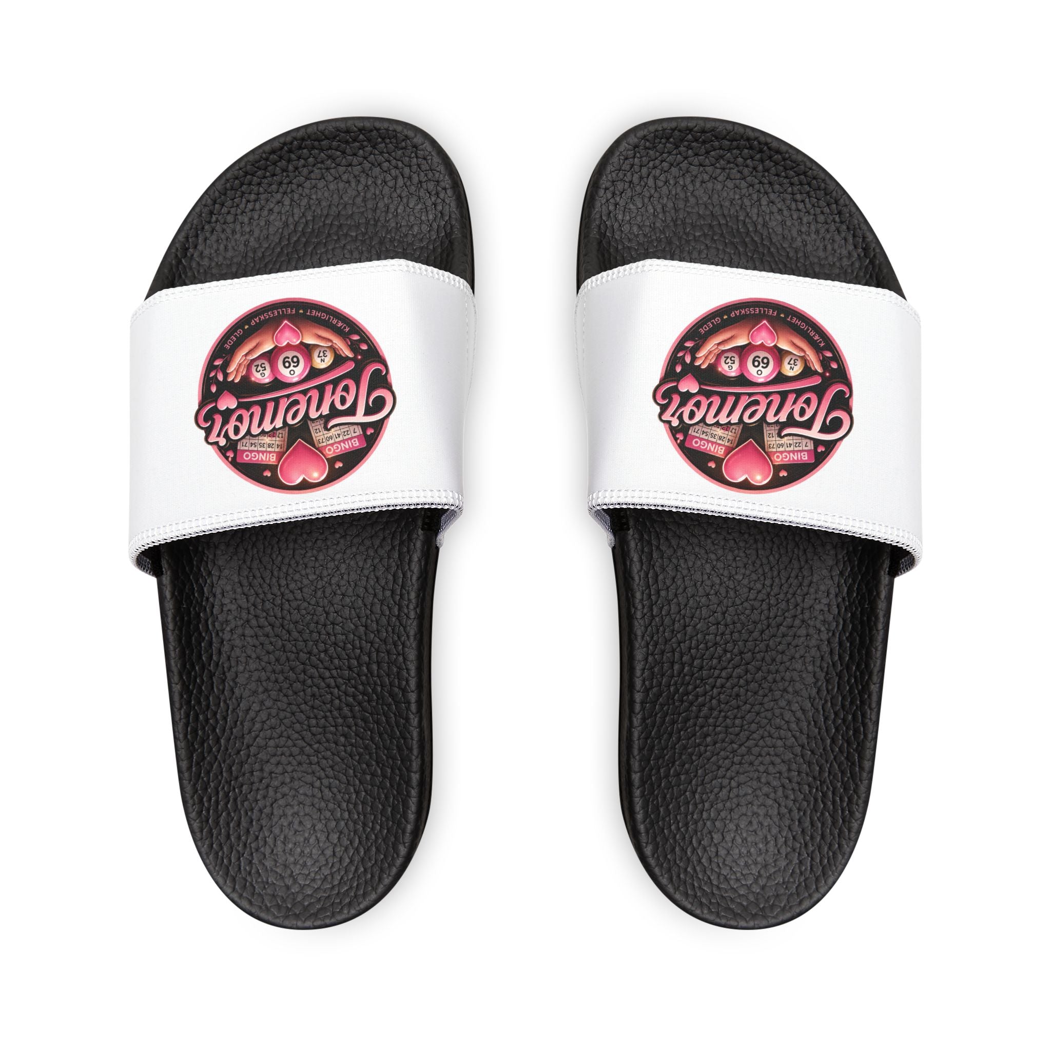 Slide Sandals — White Removable-Strap Slides with Pink 'Jammin' Heart' Logo
