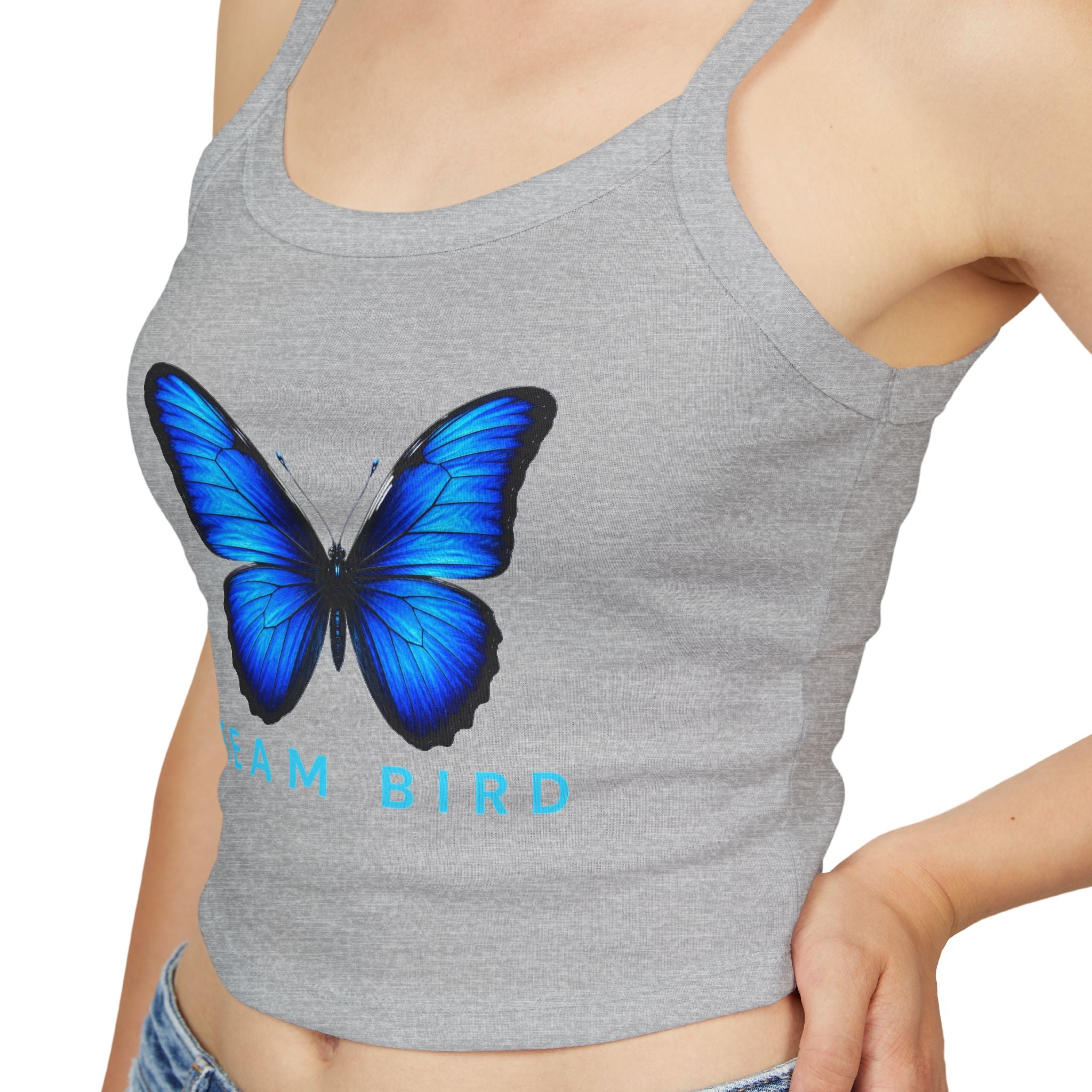 Team Bird Blue Butterfly Tank Top — Women's Spaghetti Strap Crop