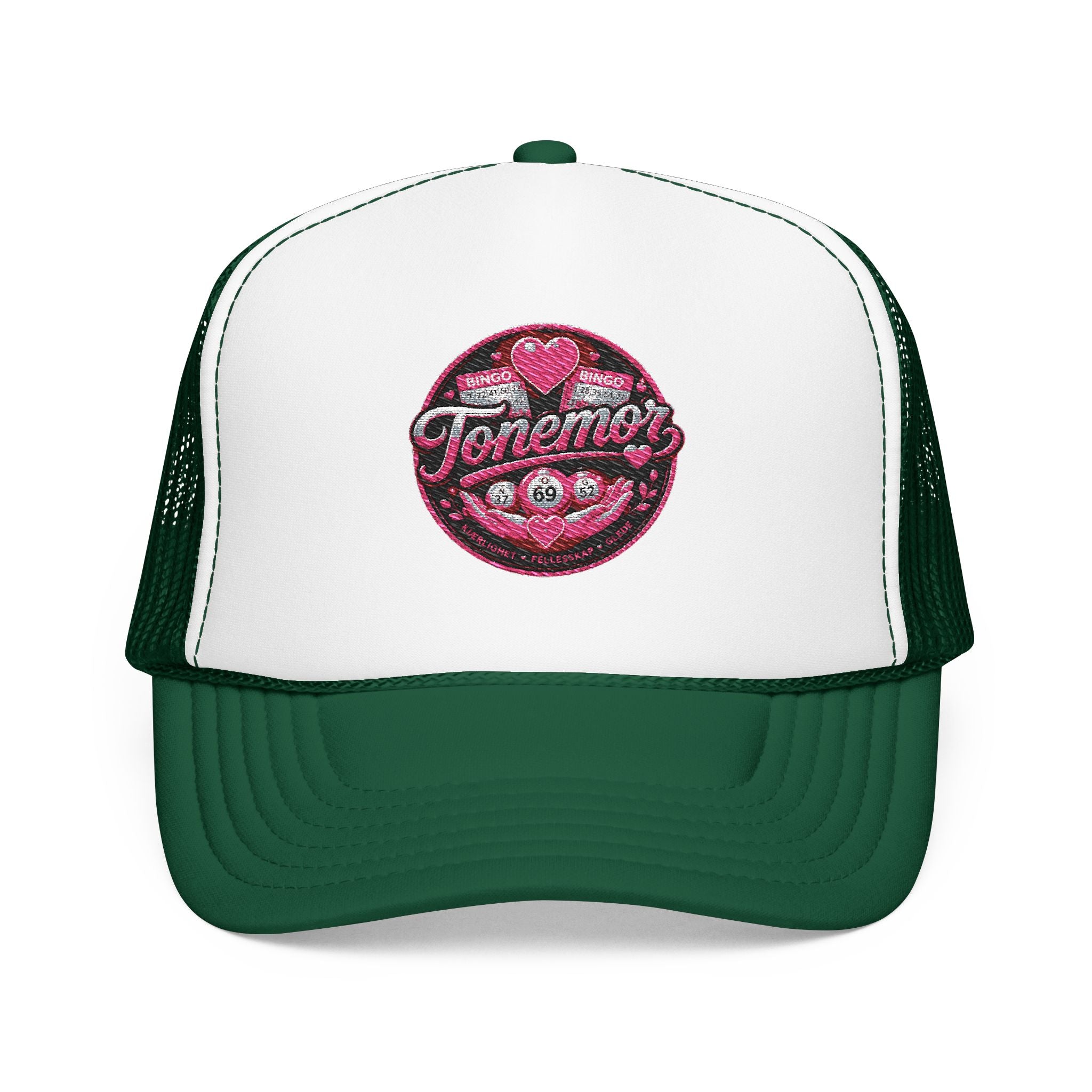 Foam Trucker Hat — Pink Glitter "Tenerme" Heart Patch Cap