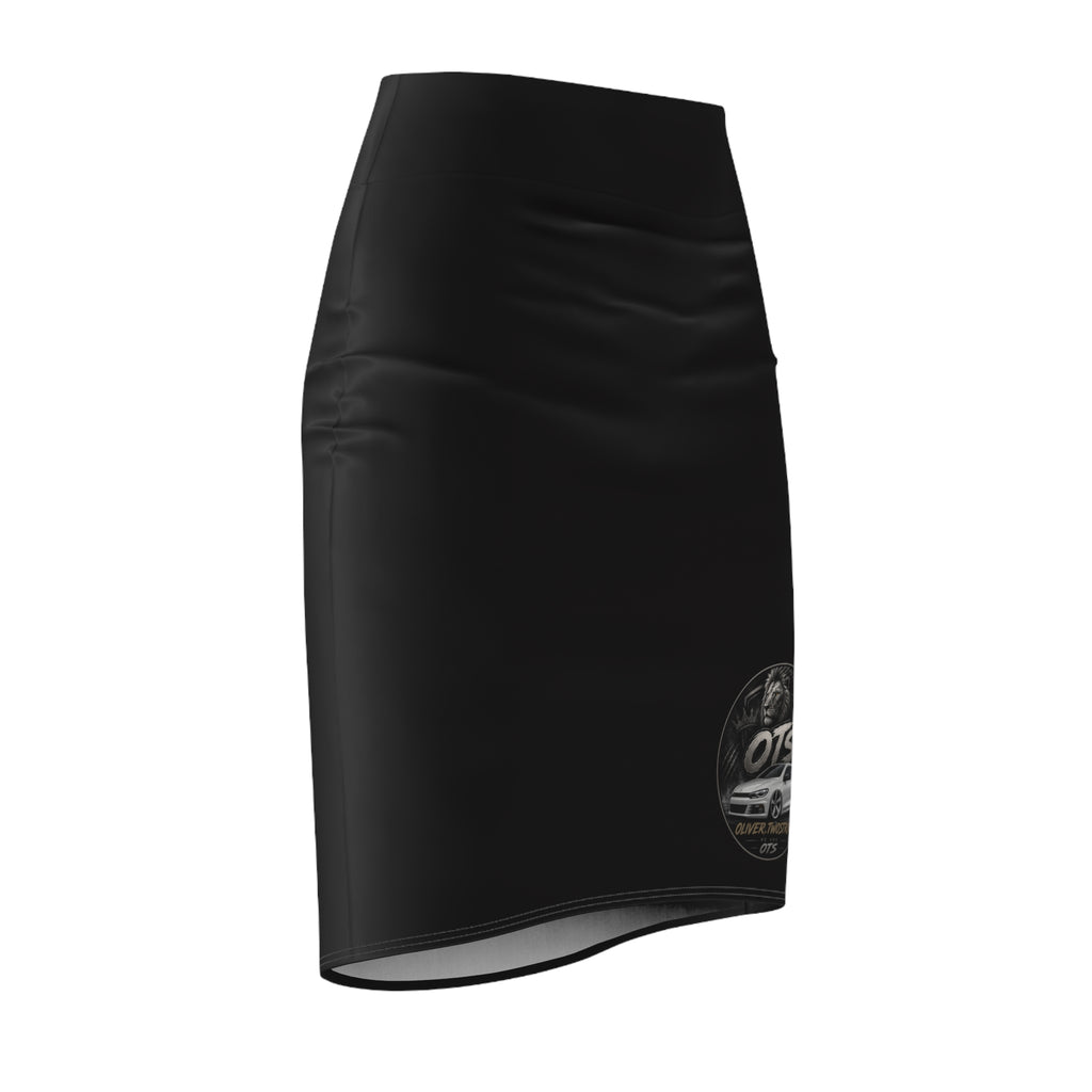Black Pencil Skirt with Subtle Automotive Emblem – Sleek Office & Casual Wear