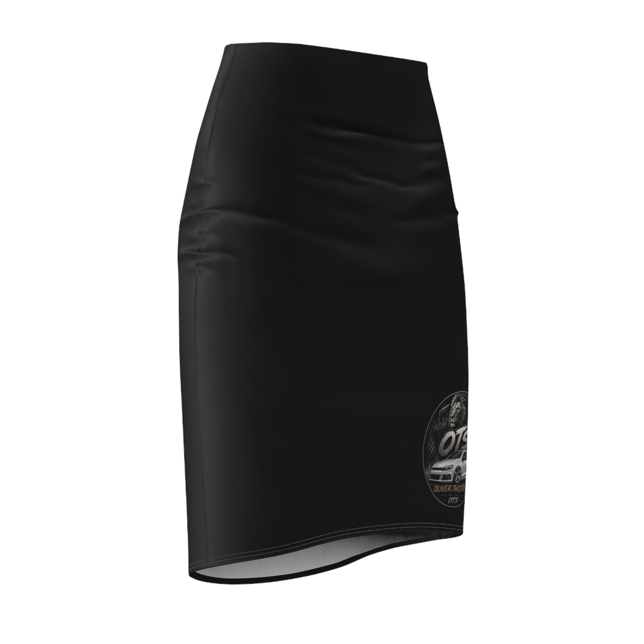 Black Pencil Skirt with Subtle Automotive Emblem – Sleek Office & Casual Wear
