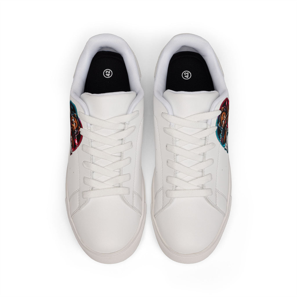 Leather Low-Top Sneakers — 'Benno the Bear' Custom Graphic Men's Shoes