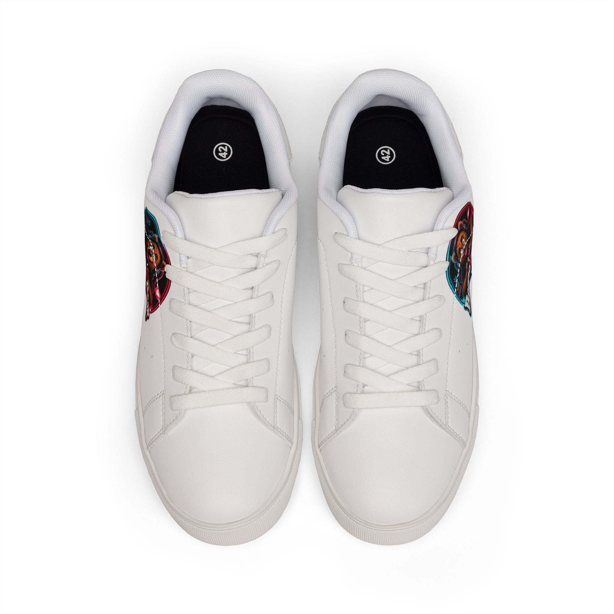 Leather Low-Top Sneakers — 'Benno the Bear' Custom Graphic Men's Shoes