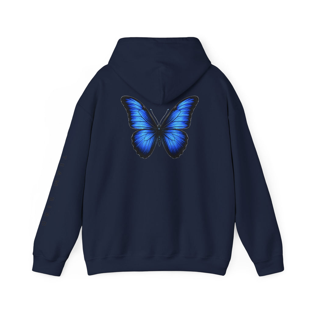 Butterfly Hoodie — "Team Bird" Blue Butterfly Graphic Hooded Sweatshirt