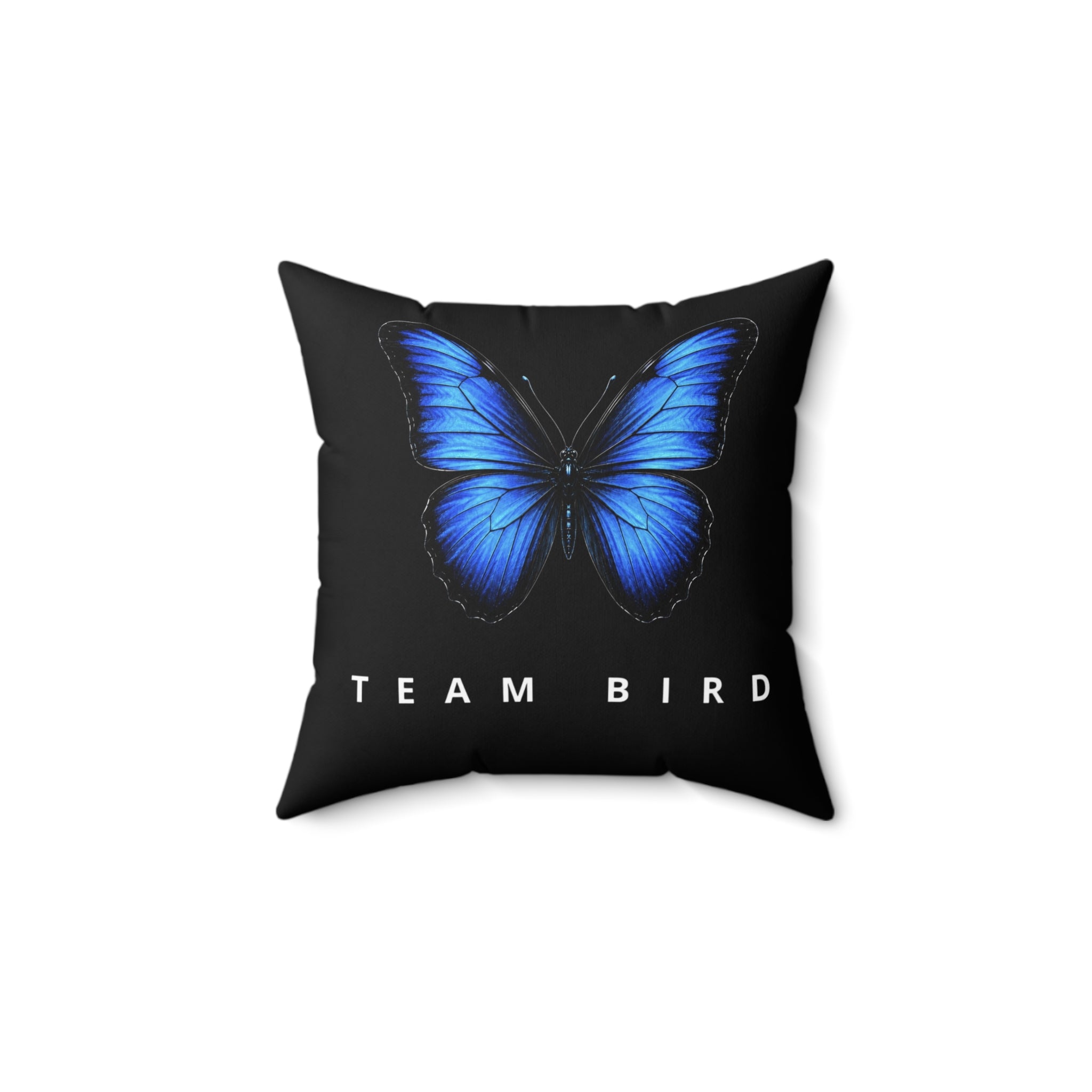 Blue Butterfly 'Team Bird' Throw Pillow — Decorative Polyester Accent Cushion
